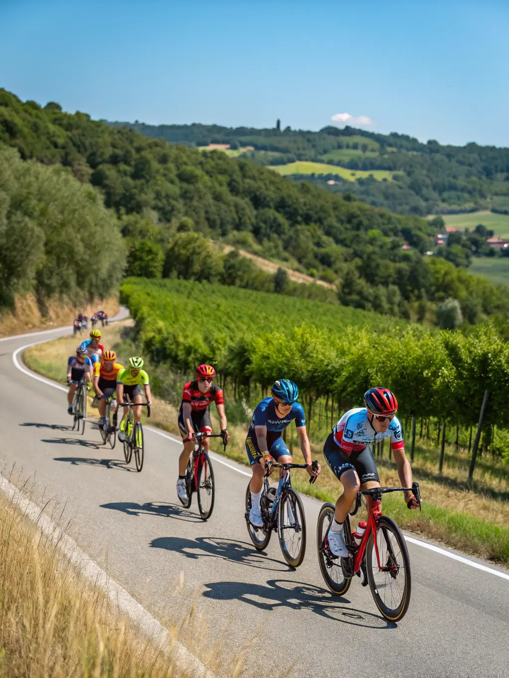 An image of cyclists riding VTC bikes on a scenic country road, emphasizing the leisurely and accessible nature of VTC cycling with CLUB CYCLO/V.T.T. DE KERVIGNAC.