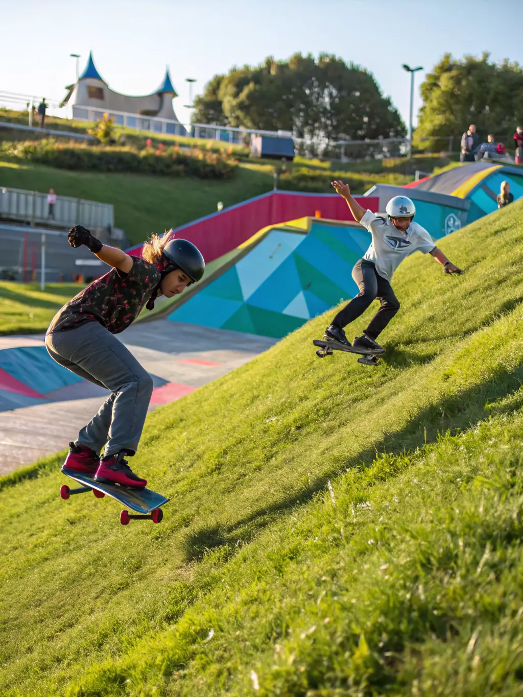 A dynamic image of young cyclists performing tricks on BMX bikes at a local skate park, capturing the energy and skill involved in BMX cycling with CLUB CYCLO/V.T.T. DE KERVIGNAC.